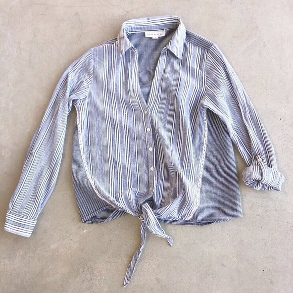 lovestitch Tops - Lovestitch Blue Striped Tie Front Cotton Top